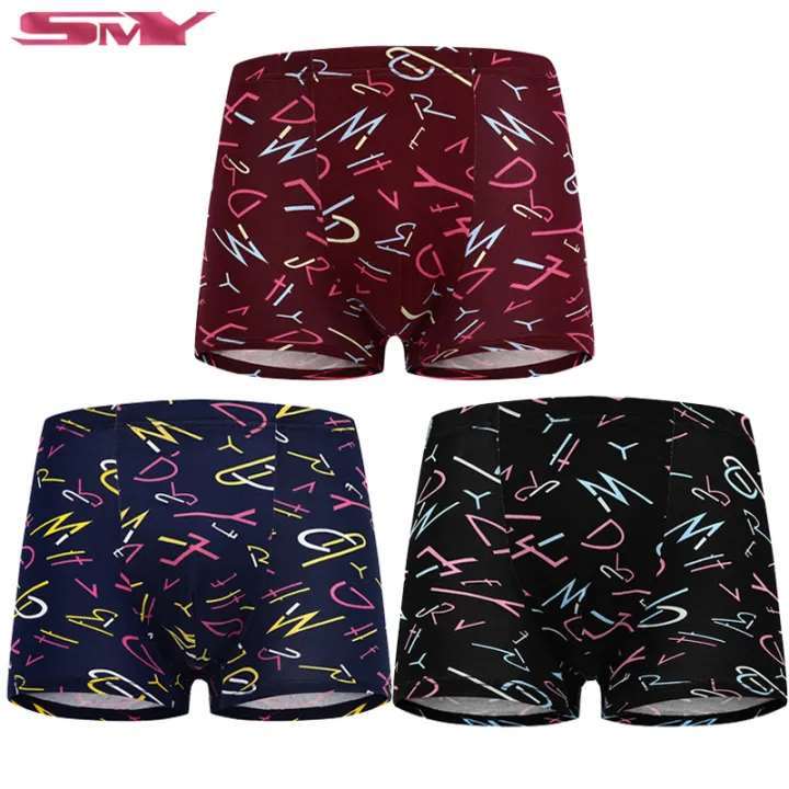 3Pcs New Print Design Men's Polyester Fiber Boxer Briefs Mixed Style Breathable Boy Adult Underwear