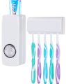 All-In-One Automatic Toothpaste Dispenser with Toothbrush Holder - Innovative Wall-Mounted Dispenser with 5-Slot Toothbrush Holder for Organized Bathroom Storage. 