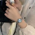 Light Luxury Watch Women Ice Transparent Blue Square Women Steel Belt Small Dial Women Watch. 