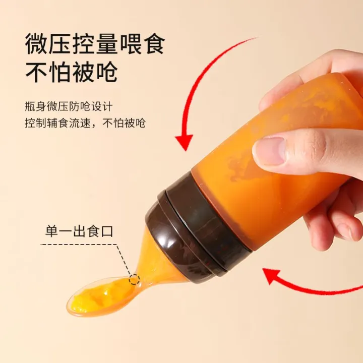 Rice Paste Spoon Baby Tools Drop-Resistant Large Capacity Choke Proof Silicone Baby Spoon Feeding Bottle Baby Food Supplement Squeeze Full Set