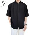 Sunnyheart Men Solid Color Shirt Men's Summer Stand Collar Ice Silk Shirt Casual Business Top for Men Lightweight Half Sleeves Cardigan for Office Wear Lightweight Men Top. 