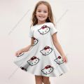 MINISO New Summer Girls Dress Fashion Cartoon Cute Cinnamoroll Hello Kitty 3D Printing Dress Kid Short Sleeve Princess Clothing. 