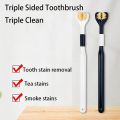 【HUT】 Triple Sided Toothbrush Soft Bristles Tongue Scraping Three Heads U-Shaped Three Sides At Once Triple Cleaning Portable For Home. 