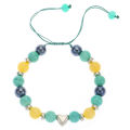 Qingwen European and American New Green Pink Colored Stone Beaded Bracelet Love Pendant Braided Rope Couple Bracelet Size Adjustment. 