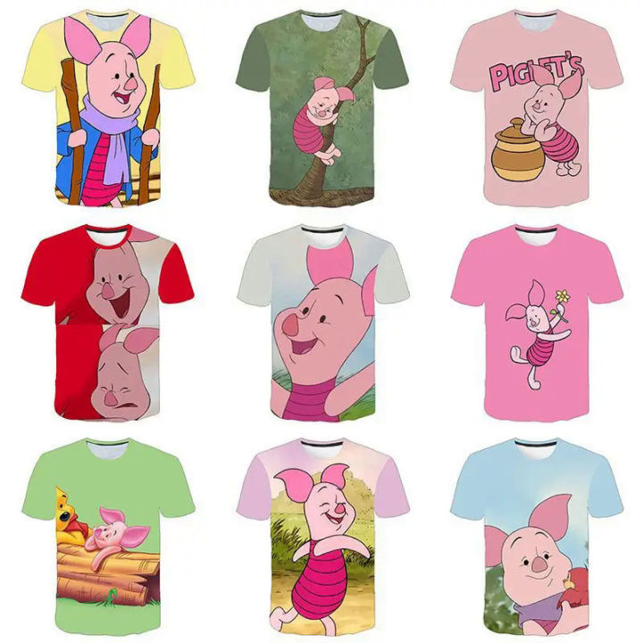 Disney Summer Wish New Winnie The Pooh Surrounding 3D Printing Children's Clothing Cute Pig Round Neck Tide T Girls Clothes