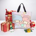 【ALLGOOD】Sanrio Little Twin Stars Ladies Fashion Printed Canvas Tote Bag With Zipper Casual Shopper Bags For Women Shoulder Bag. 