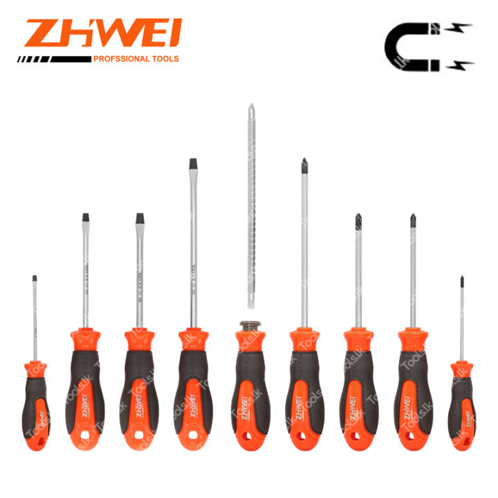9pcs Zhiwei Screwdriver Set - Flat & Phillips - Cr-V - S2