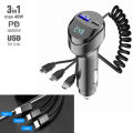 KC-08 3 IN 1 PD 65W Car Charger Type-C Micro USB iP Port USB Charging Cable Fast Charging iPhone Huawei Xiaomi Phone A-1-16-1040 L. 