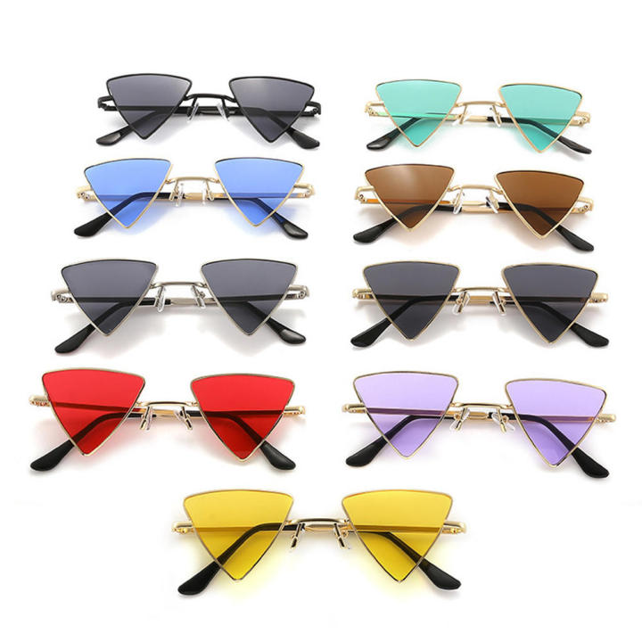 Colorful Lens Triangular Punk Sunglasses Fashion Accessory Small Size Y2k Style Hippie Triangular Shades Metal Frame Tinted Lens Triangular Eyewear for Costume Parties Streetwear Fashion Music