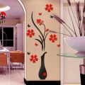 3D Removable Art Vase Plum Acrylic Crystal Stereo Wall Stickers Home DIY Decoration. 