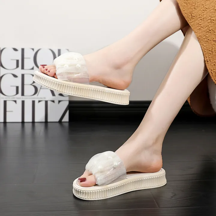 Fairy%20Style%20Sandals%20Women's%20Summer%20Lazy%20Sandals%20Korean%20Style%20Slippers%20Women's%20One-Word%20Net%20Red%20Pearl%20Platform%20Beach%20Shoes%20-%20Image%203