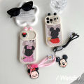 Sroof  Case  For iPhone 11 12 13 14 15 Pro Max Fashionable and minimalist sliding window shell back view Mickey and Minnie with drawstring phone case back cover. 