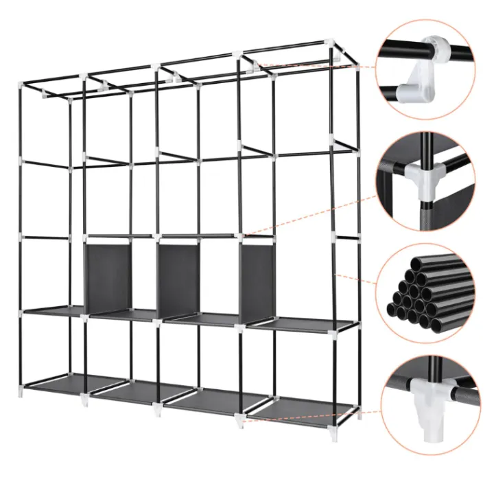 4%20Door%20Storage%20Wardrobe%20Foldable%20and%20Movable%20Cloth/Fabric%20Wardrobe%20with%20Zip%20Up%20Collapsible%20Cupboard%20-%20Image%203