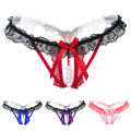 Female Underwear Lace s open croth Pants Pearl massage G-String for Women Breathable Summer panty. 