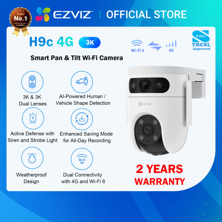 Ezviz H9C 5MP+5MP 4G Dual Lens 3K Wireless CCTV Wi-Fi IP Camera Outdoor Pan/Tilt Security Camera | AI-Powered Human / Vehicle Shape Detection | Color Night Vision | Weatherproof Design | Two-Way Talk | 4G & Wi-Fi Connectivity |  Up to 512GB Storage