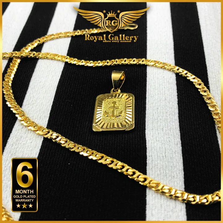 Gold Plated Albert Chain with Box Ancor Pendant