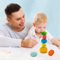 20 PCS Wooden Rocks Balance Stones Building Blocks Set, Colored Wood Balancing Stone Stacking Game, Lightweight Natural Educational Preschool learning Large Small Puzzle Toy for Kids (20PCS). 