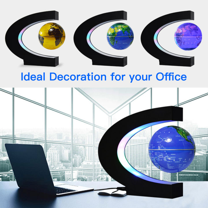 Floating Globe with LED Light 3 Inch Magnetic Levitation Rotating World Map with Multicolor Light C-Shape Base Creative Anti Gravity Globe Lamp for Children Gift Home Office Desk Decoration Teaching Demo