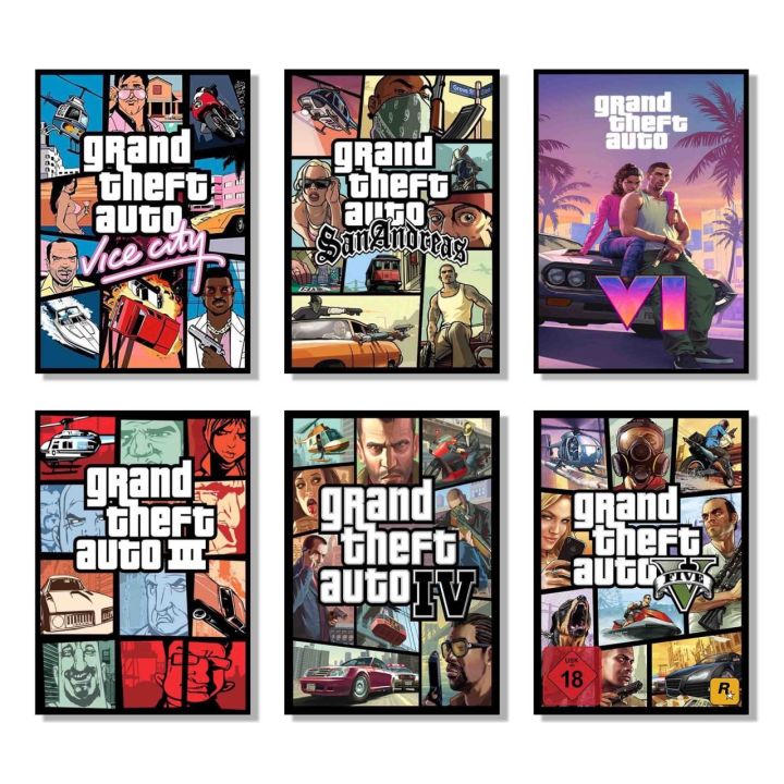 A4 Size (21 x 29.7 cm) Framed wall posters GTA 3 Gta vice city Gta 5 Gta 6 Grand Theft Auto game series wall posters wall decorations for any room