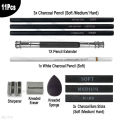 【Exclusive Discount】11Pcs Art Sketch Drawing Set Charcoal Graphite Pencil Soft Medium Hard Bar Sticks Kneaded Eraser Sponge Wiper Tool For Artist. 