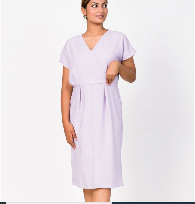 Front Cross Flap Detail Dress Women's Casual Midi Dress Short Sleeve V-Neck A-Line Dress