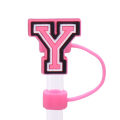 Pvc Material Straw Topper Stanley Cup Compatible Pink Abcd Design Silicone Cover Letter Shaped Cup Accessory for Outdoor Drinks. 