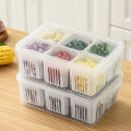 6 Grids Refrigerator Food Vegetable Fruit Storage Box Kitchen Chopped Green Onion Drain Water Divided Container 1Pcs. 