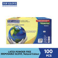Top Glove Latex Disposable Glove, Powder Free Natural Color (100 Pcs Per Box). 