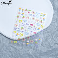 Monja 5D Nail Art Stickers Cute Lines Cartoon Embossed Colorful Heart Patterns Reliefs Adhesive Decals DIY Nail Art Decoration Tools. 
