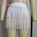 Muses Mall Fringe Short Skirt High Waist Tassel Skirt for Women Summer Fringe Mini Skirt for Party Clubwear Solid Color Beach Skirt Trendy Fashion. 