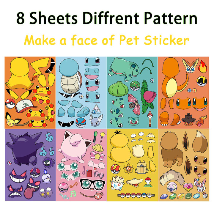 8%20Sheets%20Pokemon%20Puzzle%20Stickers%20Pikachu%20Psyduck%20Bulbasaur%20Anime%20Cartoon%20Kids%20DIY%20Make%20A%20Face%20Sticker%20Handicraft%20Waterproof%20Decals%20-%20Image%203