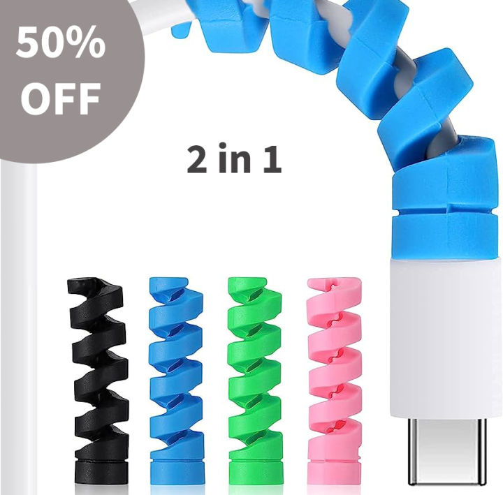 2pcs Spiral Cable protector Samsung iphone Huawei Daraz Redmi oppo Motorola Google Android USB Charging earphone Case Data Line Silicone Bobbin winder Protective Rubber Cover Cable Protector For Laptop Chargers