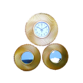 Elegant Gold Ring Wall Clock with Dual Mirrors - 3-Piece Set. 