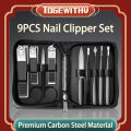 Manicure Set, 9 PCS Nail Clipper Kit Slant Edge Fingernail Toenail Clippers Nail Care Tools with Leather Travel Case Ideal Gift for Men and Women. 