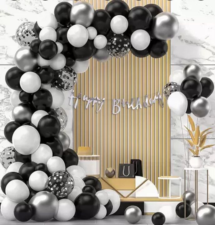 Birthday Decoration Black & White full set with banner and balloons