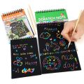 Children DIY Scratch Painting Note Magic Rainbow Scraping Drawing Art Paper with Graffiti Stencil Kids Notepad Stationery Toys. 