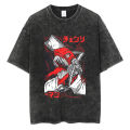 Hip Hop Streetwear Tshirt Japanese Anime Chainsaw Man Vintage Washed Black T Shirt Men Cotton T-Shirt Summer Casual Tops Tee. 