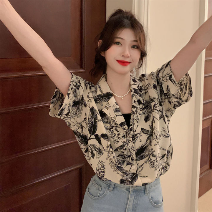 2023 New Girl French Sweet Blouse Short Fashion Vintage Shirt