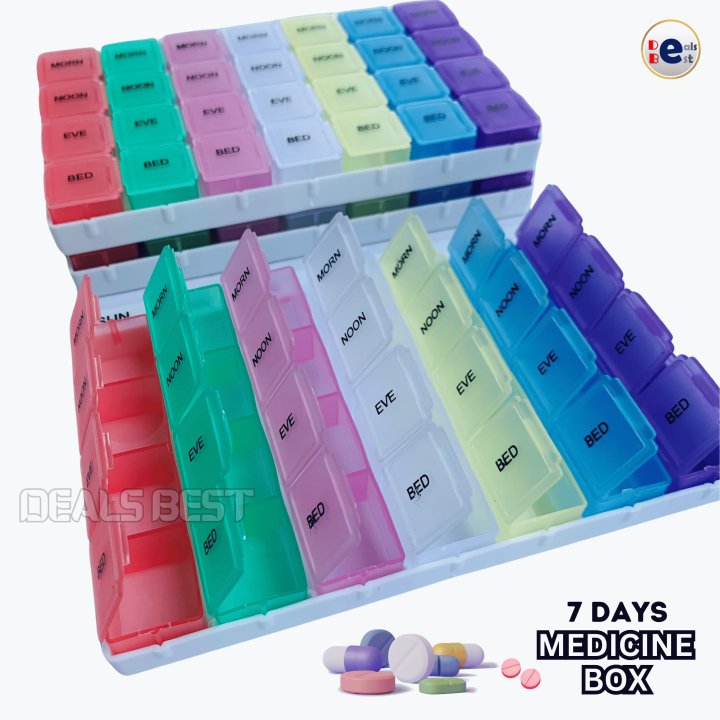 7 Days Medicine Box (Morning, Noon, Eve, Bed) Weekly Medicine Organizer l Portable Medicine Tablet Dispenser l Storage Box l Travel Pill Box Container Case