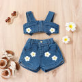 Girls Denim Clothing Sets Summer Children Fashion Vest Shorts 2pcs Beach Suit For Baby Tracksuits Kids Set. 