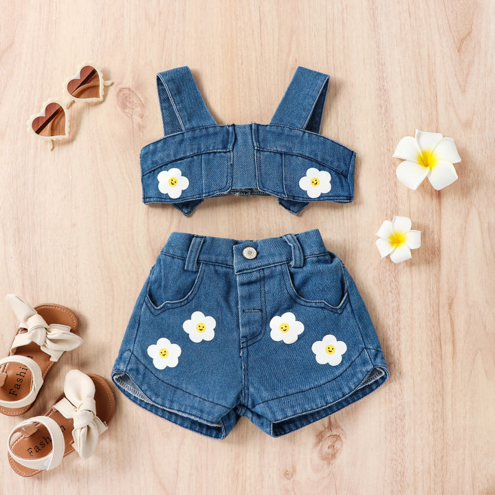 Girls Denim Clothing Sets Summer Children Fashion Vest Shorts