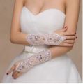 Wedding Bridal Lace Gloves Elegant Short White Lace Rhinestone Women’s Fingerless Gloves Wedding Accessories 100% Polyester and Rhinestone. 