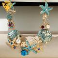 Shell Pendant Exquisite Ocean Theme Women's Necklace with Starfish Coral Shell Faux Pearl Rhinestone Decor Perfect for Vacation Beach Adjustable Length Stunning Lady Neck Jewelry Beach Style Shell. 