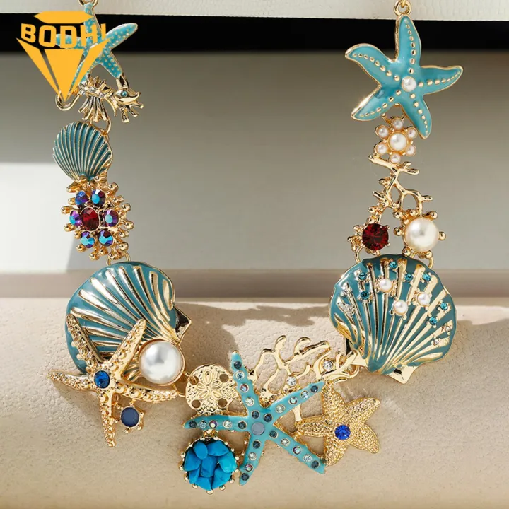 Shell%20Pendant%20Exquisite%20Ocean%20Theme%20Women's%20Necklace%20with%20Starfish%20Coral%20Shell%20Faux%20Pearl%20Rhinestone%20Decor%20Perfect%20for%20Vacation%20Beach%20Adjustable%20Length%20Stunning%20Lady%20Neck%20Jewelry%20Beach%20Style%20Shell%20-%20Image%203
