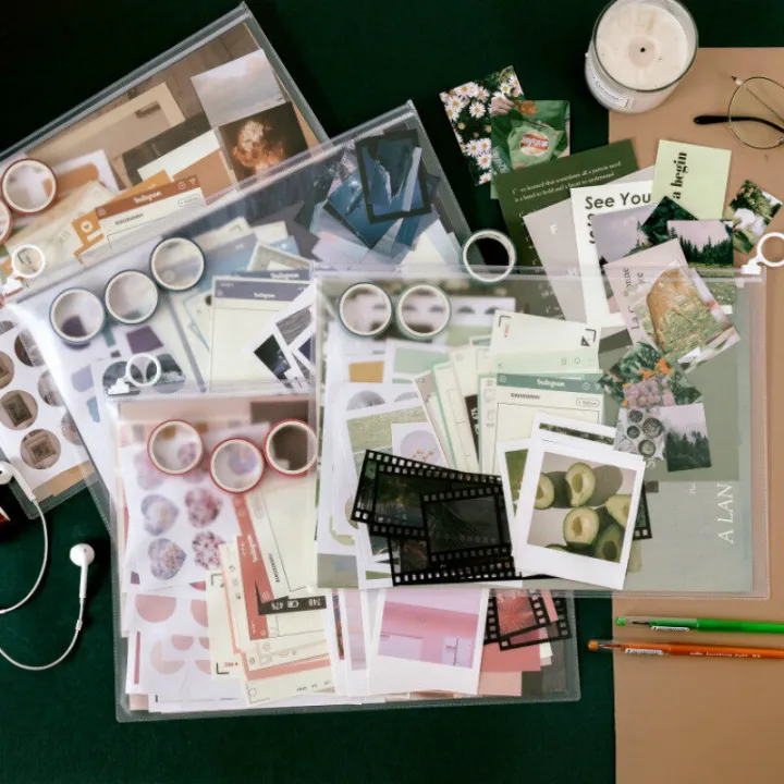 RHS Online 64PCS Basic Material Set Stickers Tape Memo Paper Card Journal Planner Diary Scrapbook