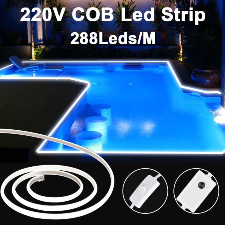 Dimmable 220V COB LED Neon Light Strip 288LEDs/m 20m 50m Waterproof Outdoor Garden Lamp Led Tape Ribbon Switch EU Plug For Room