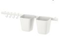 IKEA SUNNERSTA Rail with 4 hooks and 2 containers, white. 