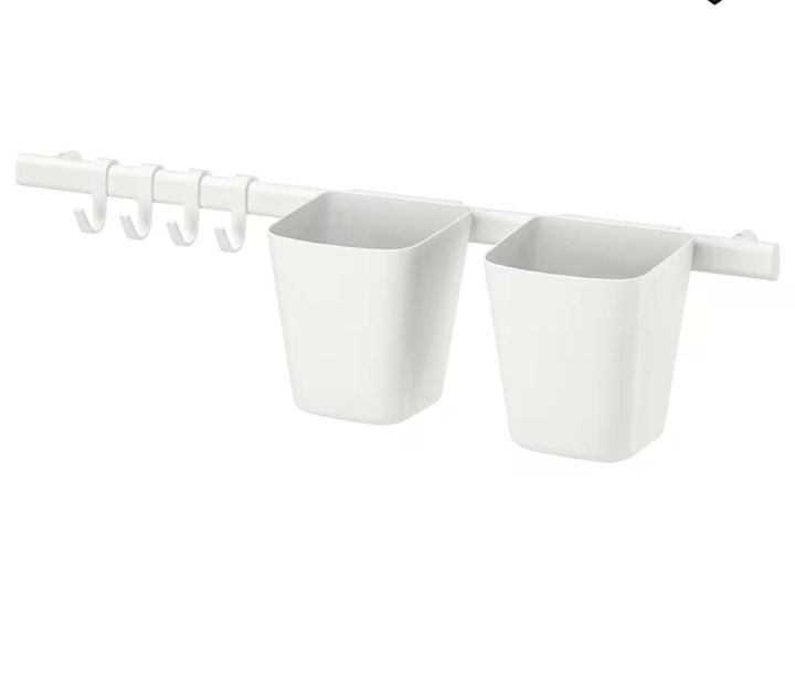 IKEA SUNNERSTA Rail with 4 hooks and 2 containers, white