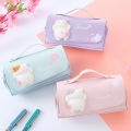 【MINISO】👍👍 Cute Cat Large Capacity Stress Relieving Pencil Case Big Pencil Box Portable Girls Pen Bag Double Layer School Pouch Kawaii Bag. 