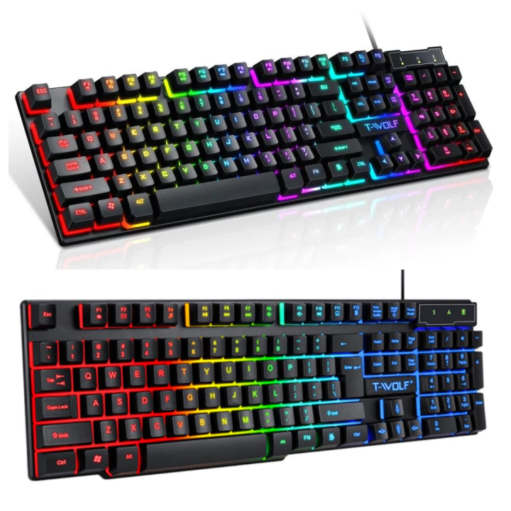 T-WOLF T-20 RGB Gaming Keyboard Wired Mechanical Feel Rainbow Backlight USB Keybord